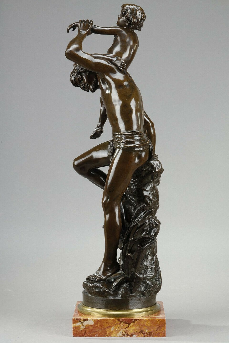 Brown Patina Bronze Of A Man Carrying A Child On His Back, By Gaston Leroux (1854 1942) photo Home Decor