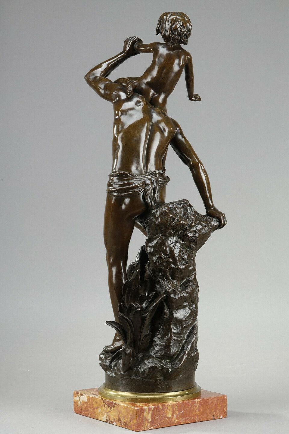 Brown Patina Bronze Of A Man Carrying A Child On His Back, By Gaston Leroux (1854 1942) photo 7009.0