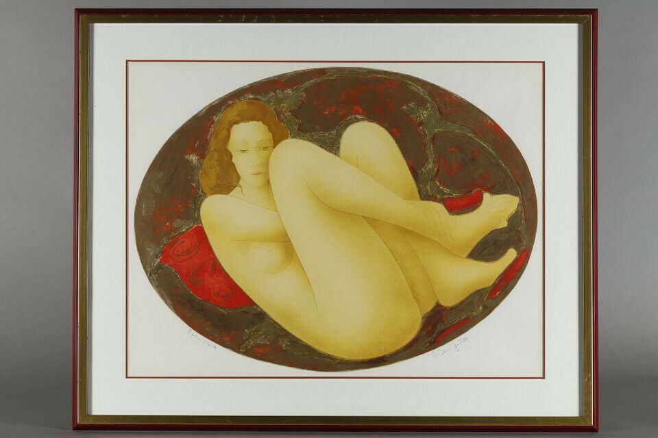 Alain Bonnefoit, "Femme Nue Allongée Sur Un Lit" (Nude Woman Lying On A Bed) photo for sale