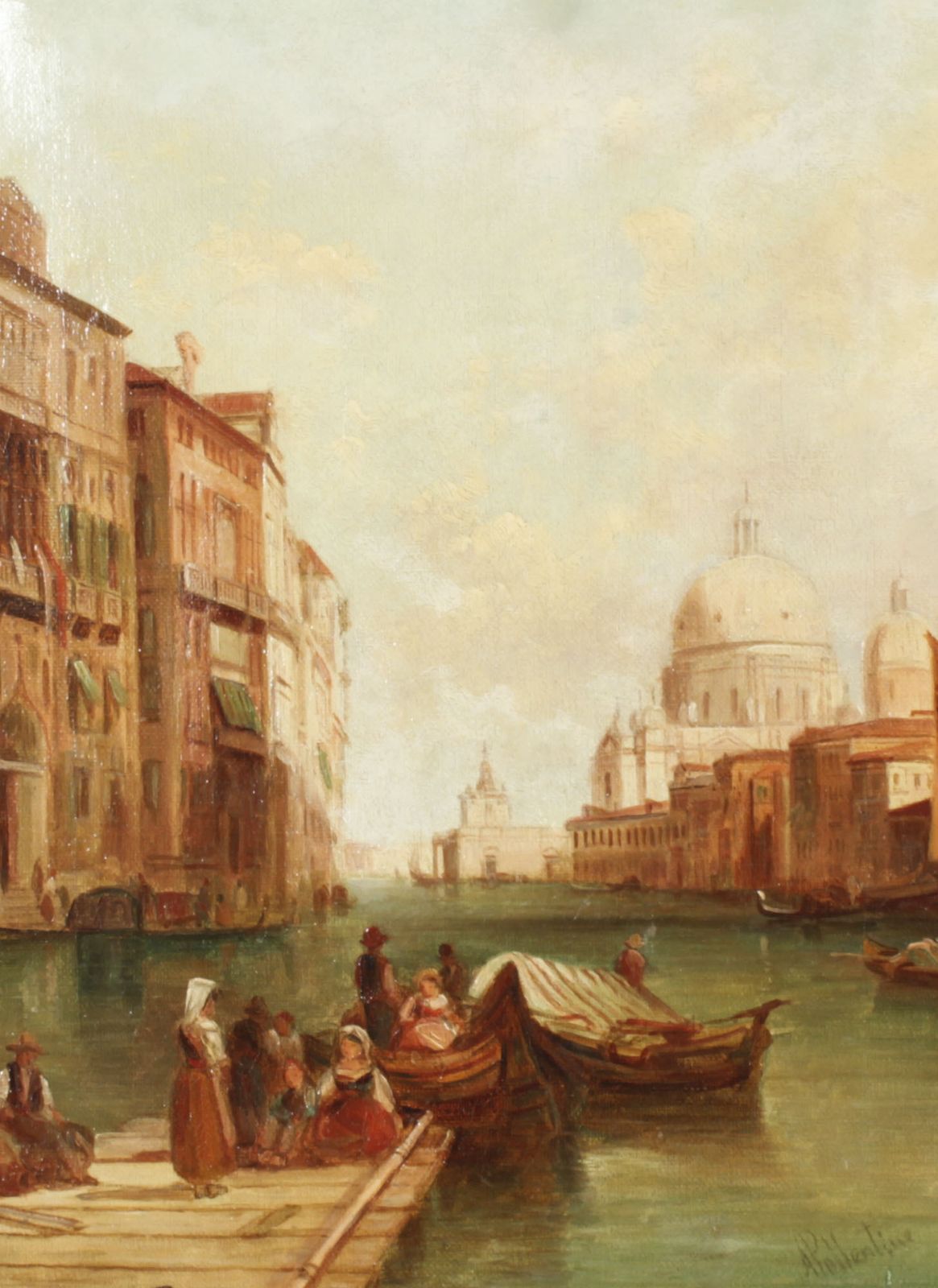 Antique Oil Painting Grand Canal Venice Alfred Pollentine 19th Century photo furniture