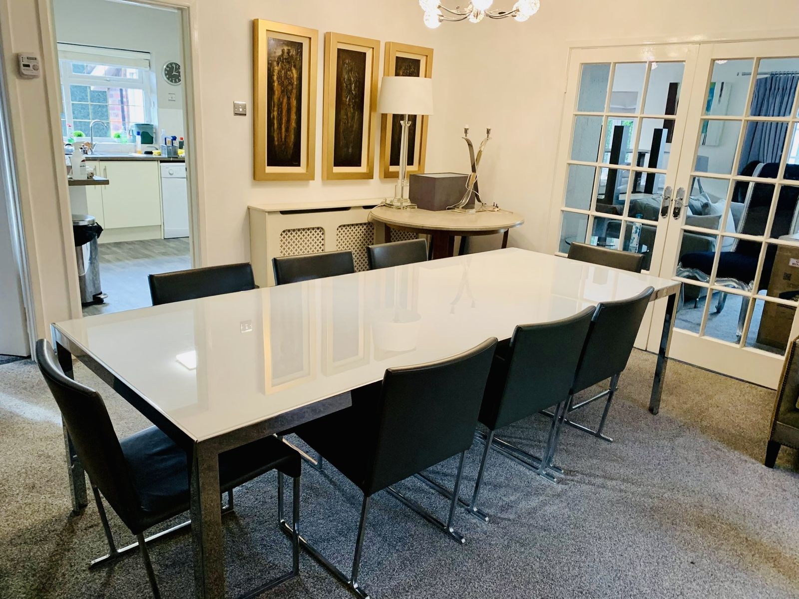 B&B Italia ‘Progetto’ Dining Table With 8 Grey Leather B&B Italia Chairs photo Furniture