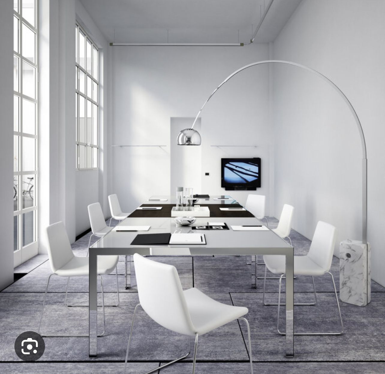 B&B Italia ‘Progetto’ Dining Table With 8 Grey Leather B&B Italia Chairs photo vinterior