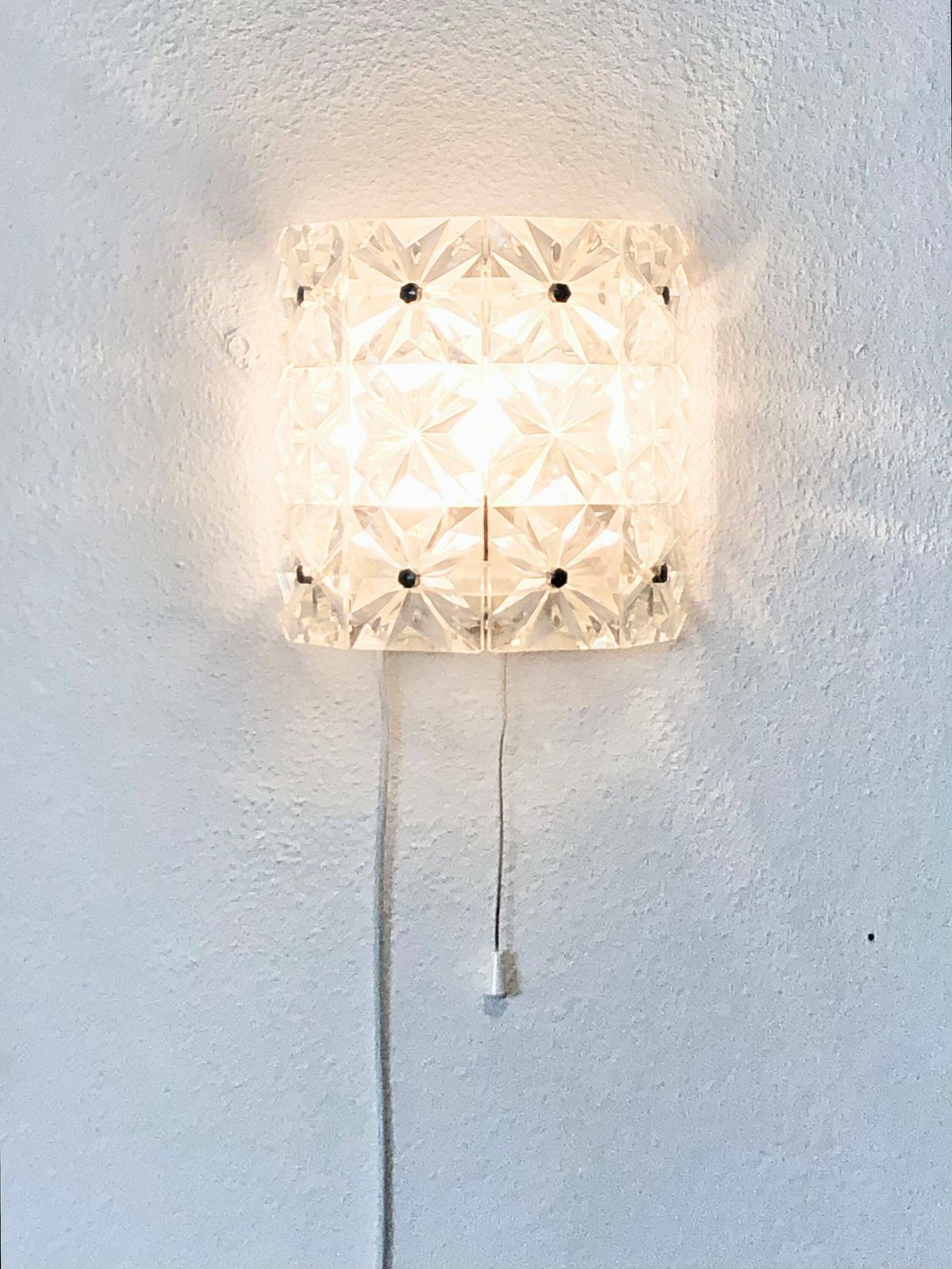 Danish Gorgeous Mid Century Vintage Wall Lamp With Beautiful Clear Patterned Relief Plastic Shade photo furniture