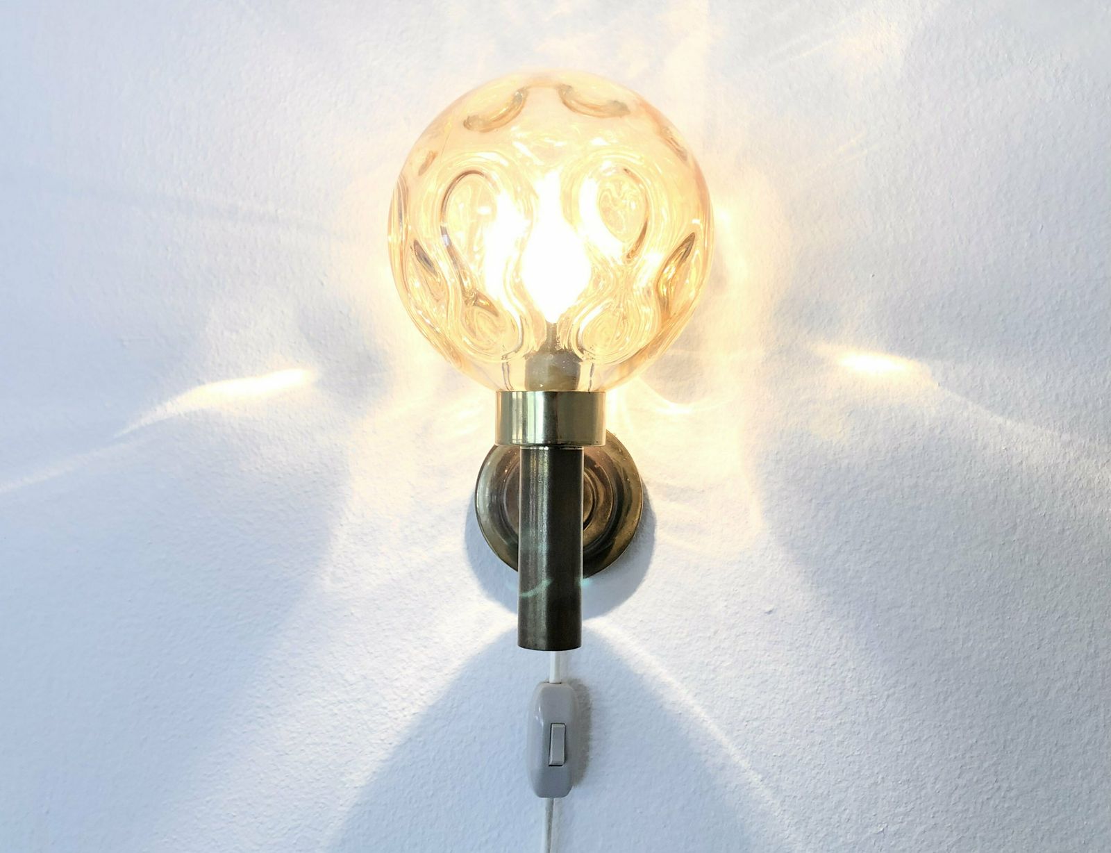 Elegant Danish Mid Century Design Wall Lamps With Globe Amber Glass Shade And Brass Wall Mount photo furniture