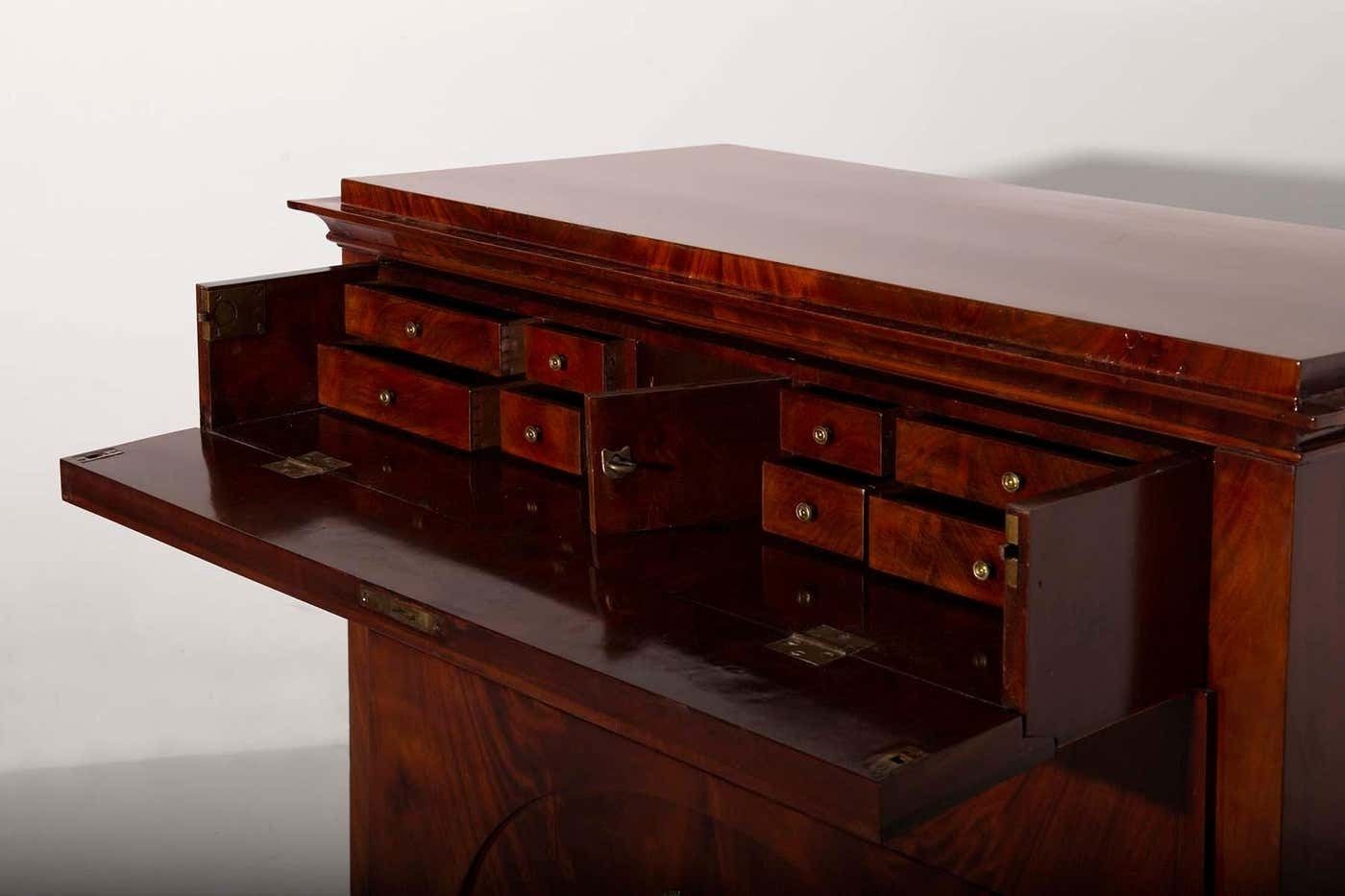 photo for sale Antique Biedermeier Style Drop Front Mahogany Secretary Chest