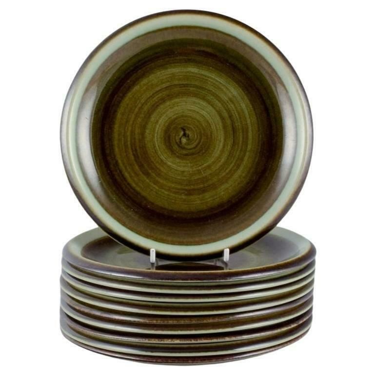 Marianne Westman For Rörstrand. "Maya", Set Of Ten Plates With Green Toned Glaze