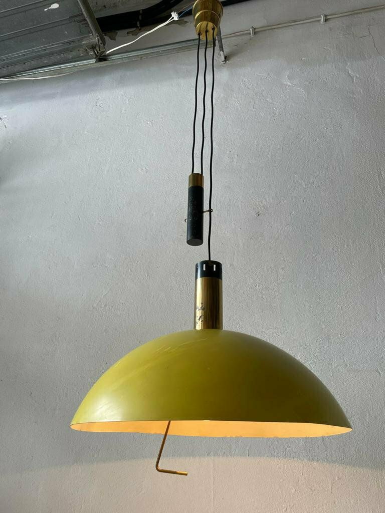 Yellow Metal Shade Counterweight Pendant Lamp By Stilux, 1970s, Italy photo buy