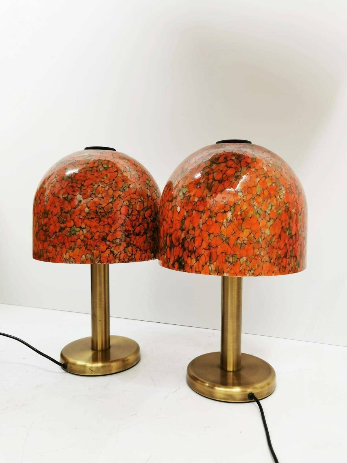 Pair Of Glass And Brass Table Lamps By Peil & Putzler Germany 1970s