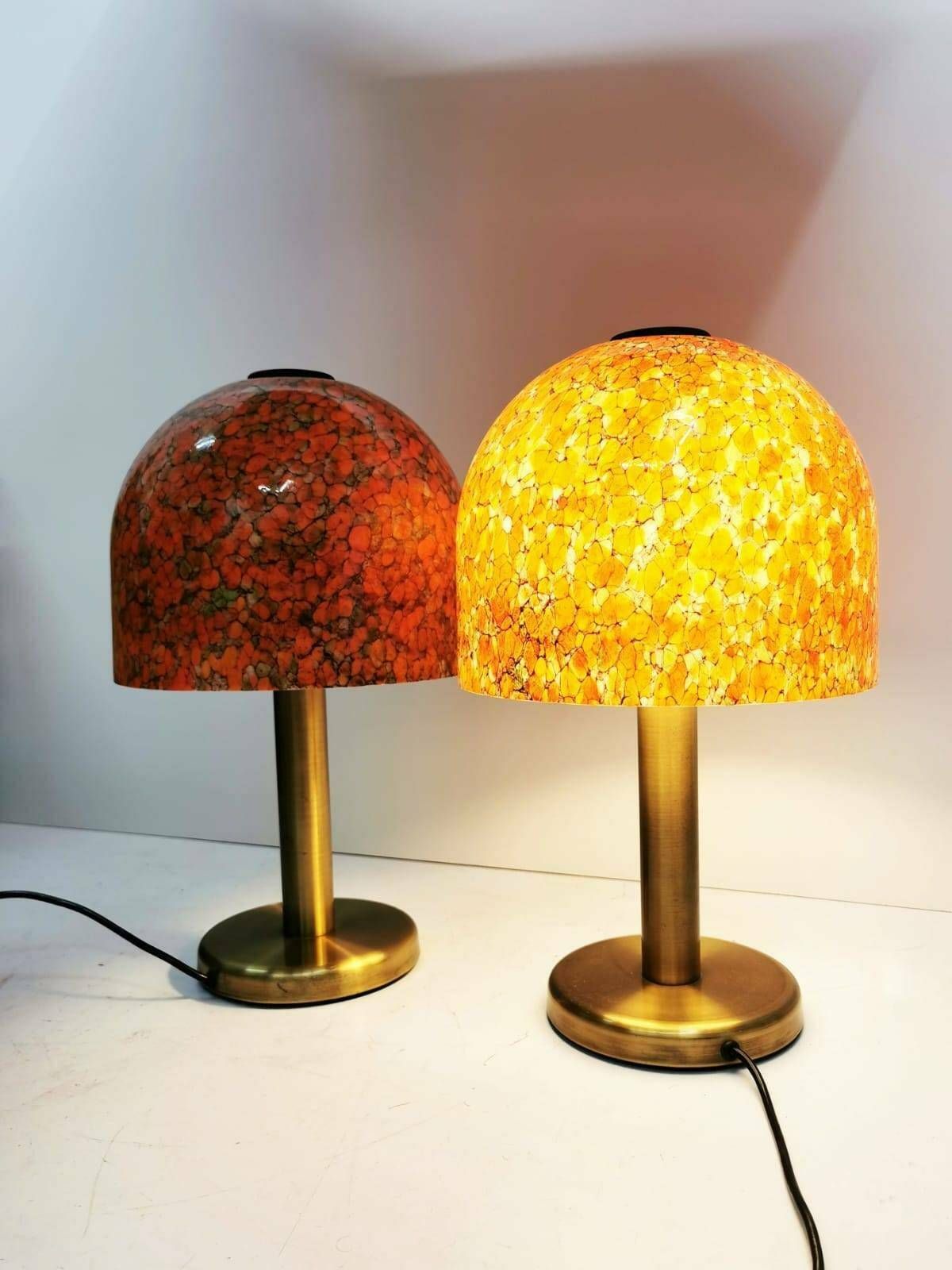 Pair Of Glass And Brass Table Lamps By Peil & Putzler Germany 1970s photo for sale