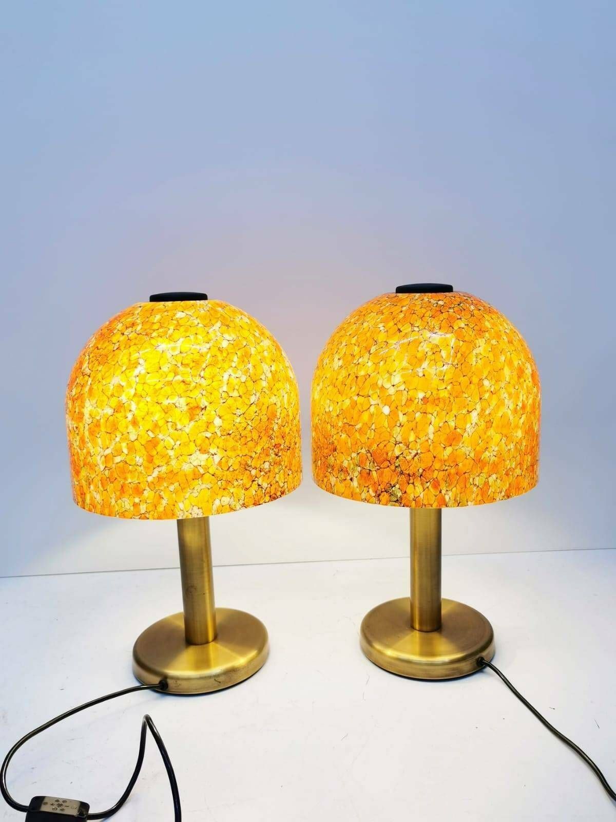 Pair Of Glass And Brass Table Lamps By Peil & Putzler Germany 1970s photo Lighting