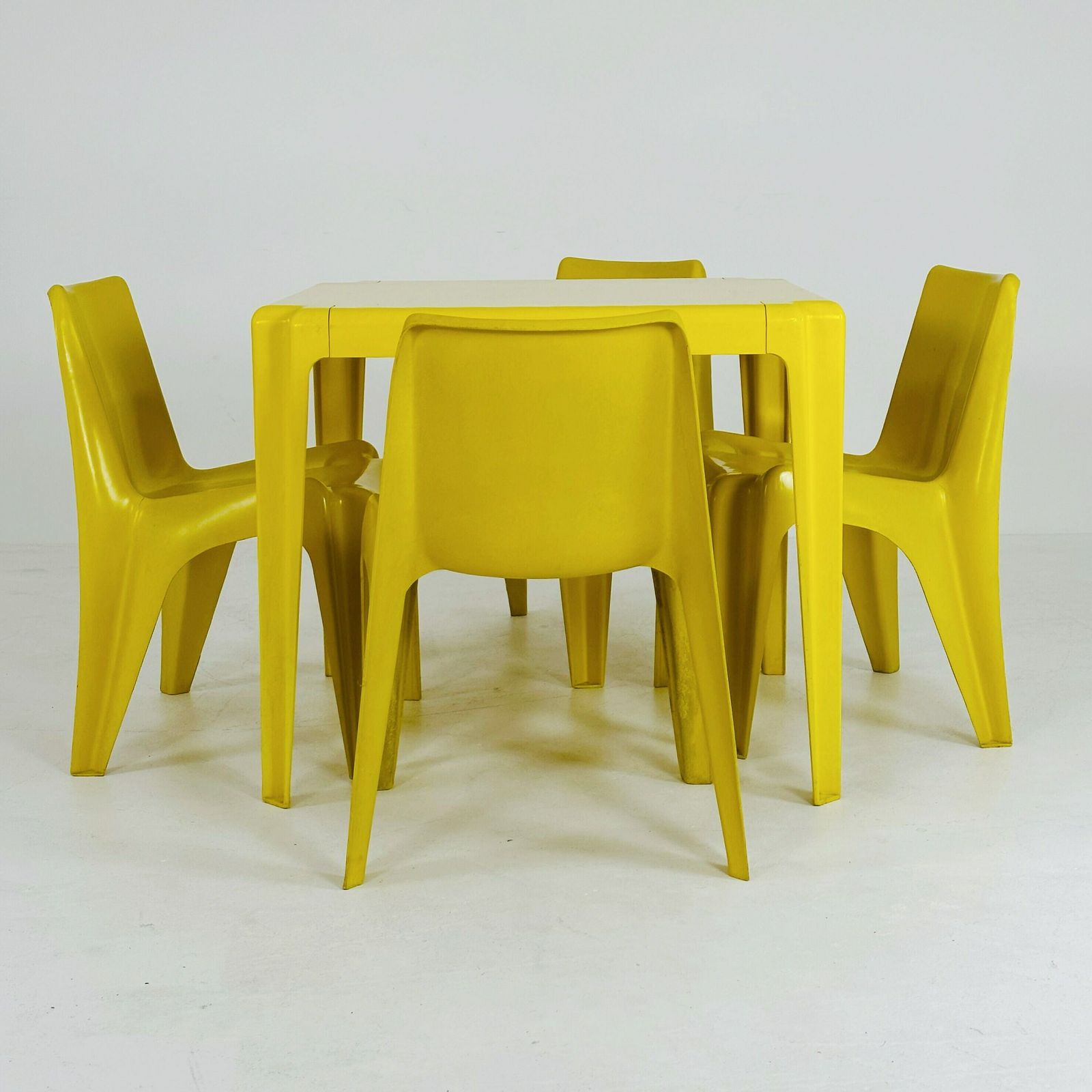 Yellow Set Of 4 Chairs & Table Space Age Bofinger Ba1171 Chair By Helmut Bätzner, 1970s photo furniture