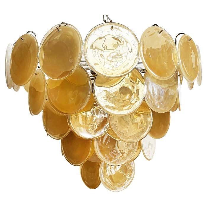 Gorgeous Murano Chandelier Space Age   57 Gold Alabaster Iridescent Glasses