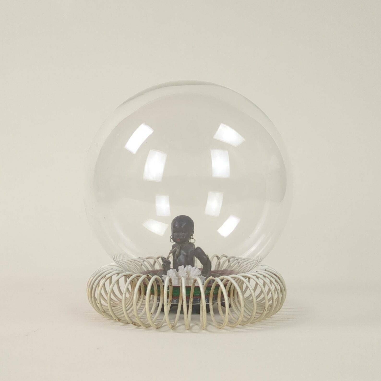 French 1950s Blown Glass Boule Display, Decorative Glass Art Display, Table Top Stand, Curiosity Cabinet Presenter