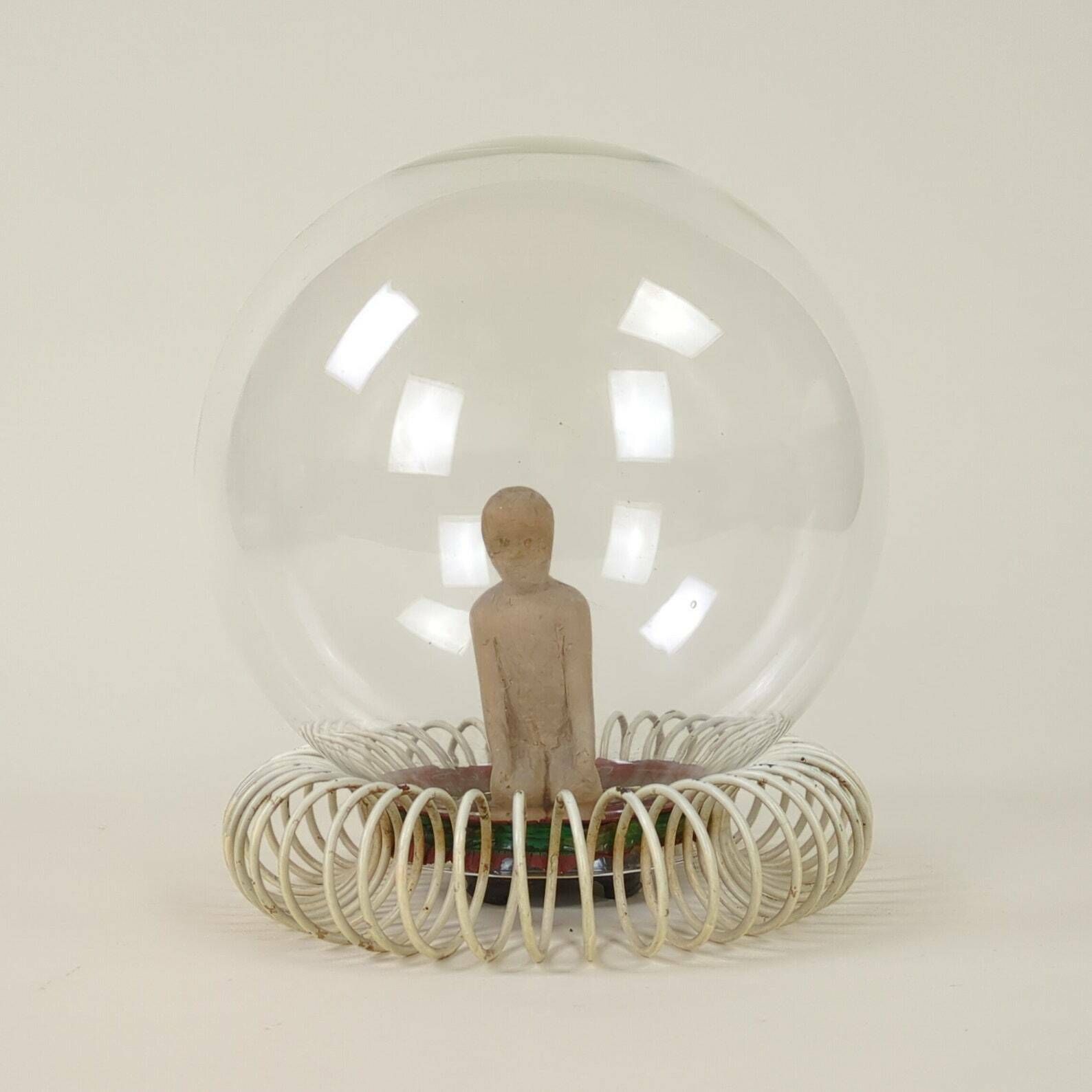 photo for sale French 1950s Blown Glass Boule Display, Decorative Glass Art Display, Table Top Stand, Curiosity Cabinet Presenter