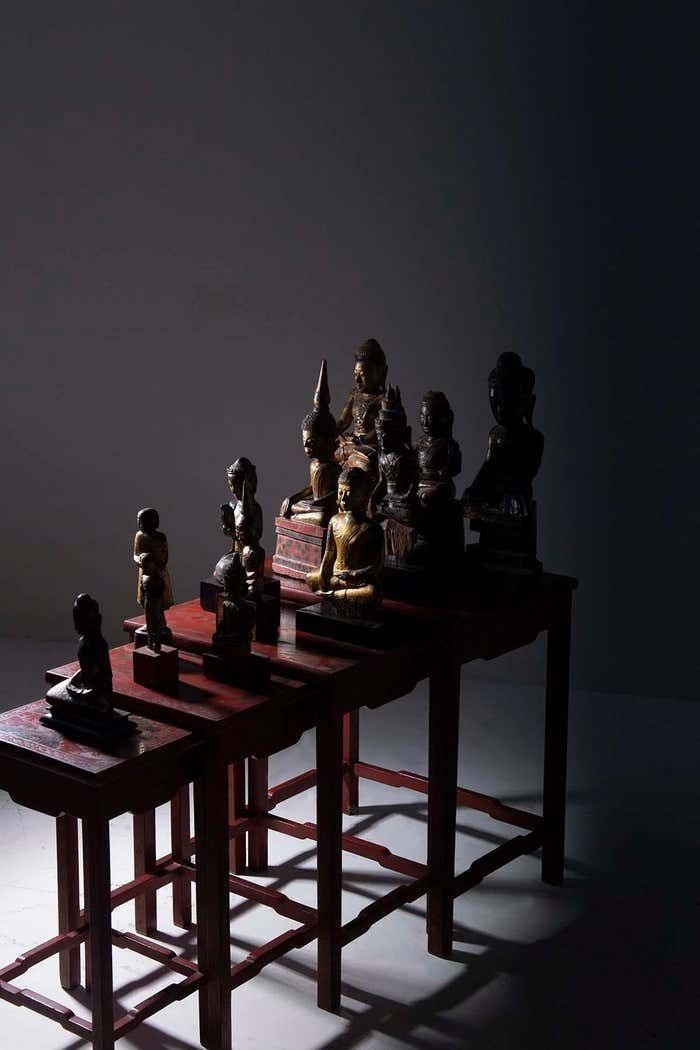 South East Asian Lacquered Wood Buddha, 19th Century photo vintage