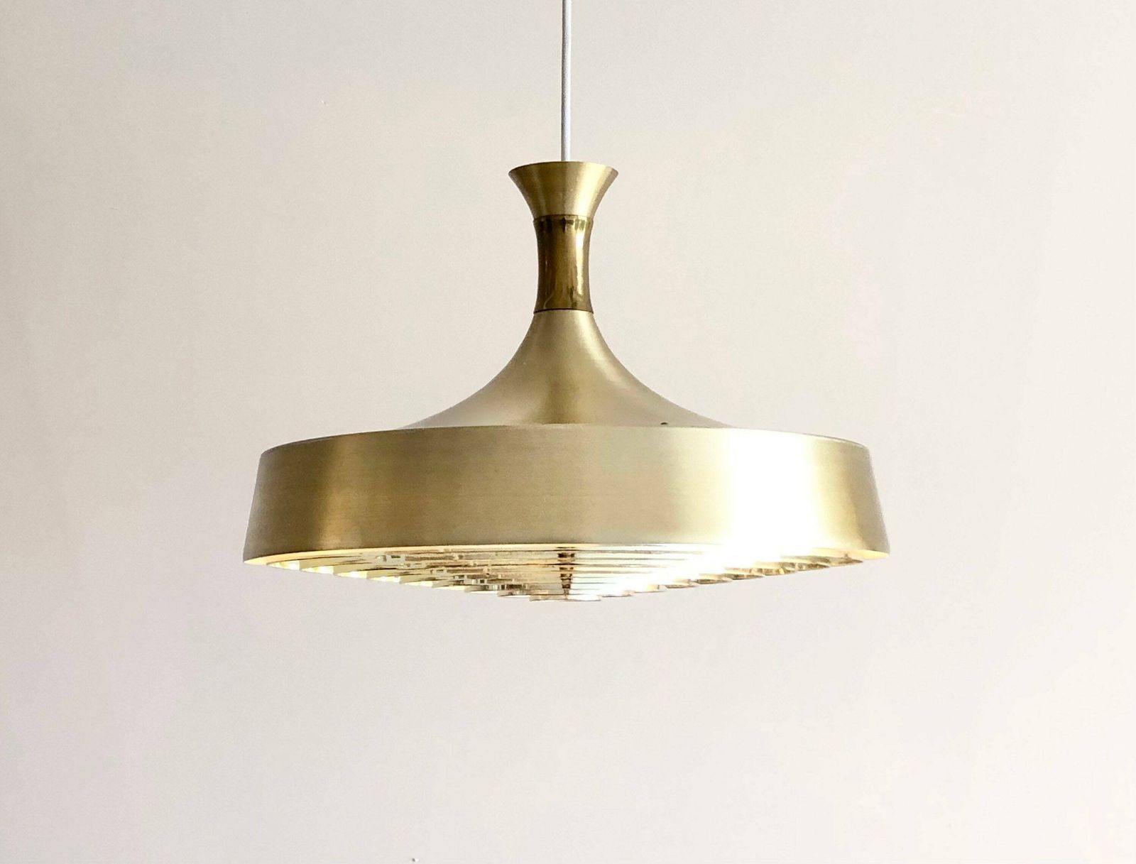 Danish Mid Century Modern Design Minimalist Ceiling Lamp With Gold Painted Metal Shade And Cool Gold Plastc Grid photo furniture