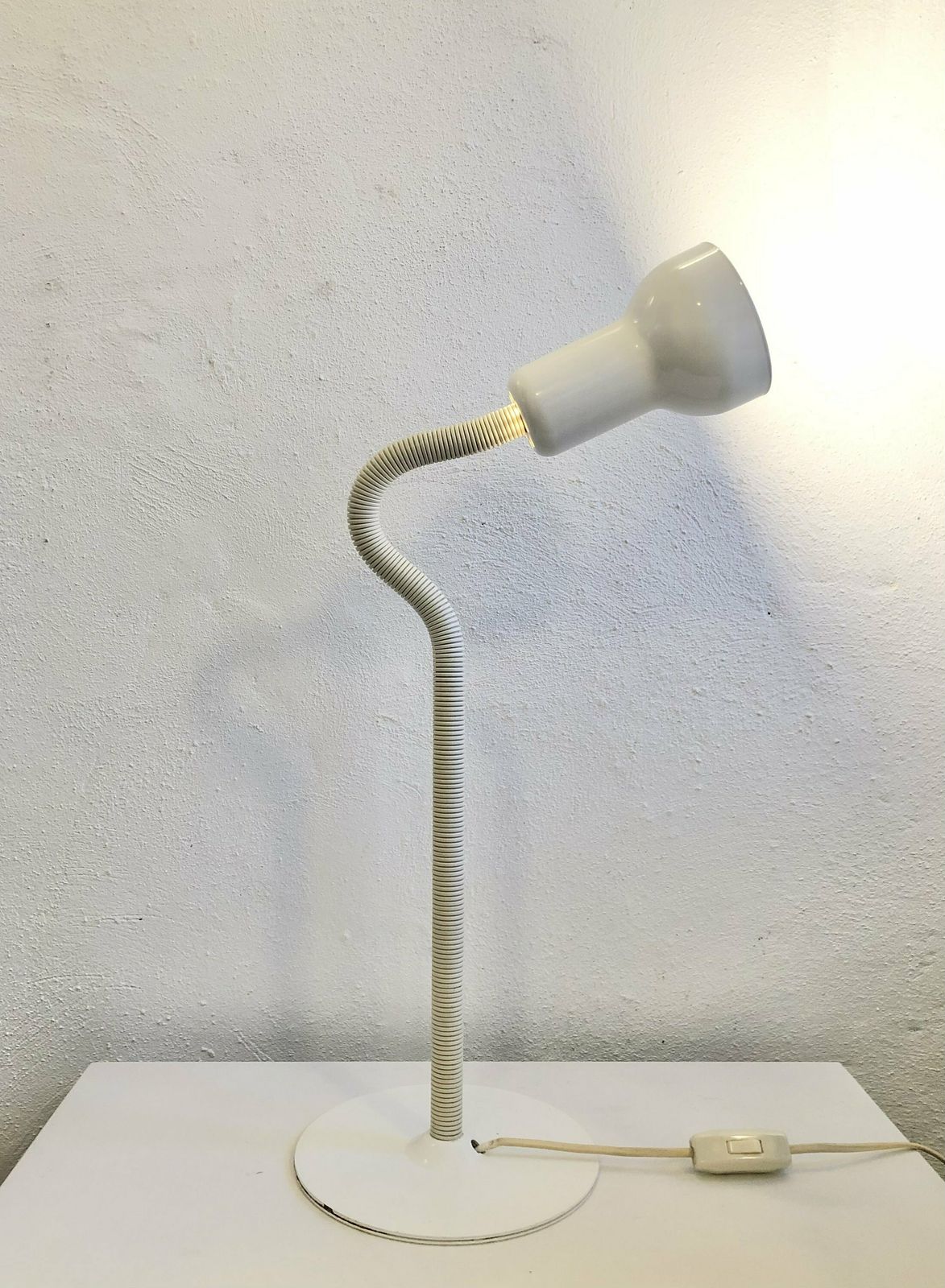 Danish Minimalist Vintage Table Lamp With Flexible Neck In White Metal And Plastic photo furniture