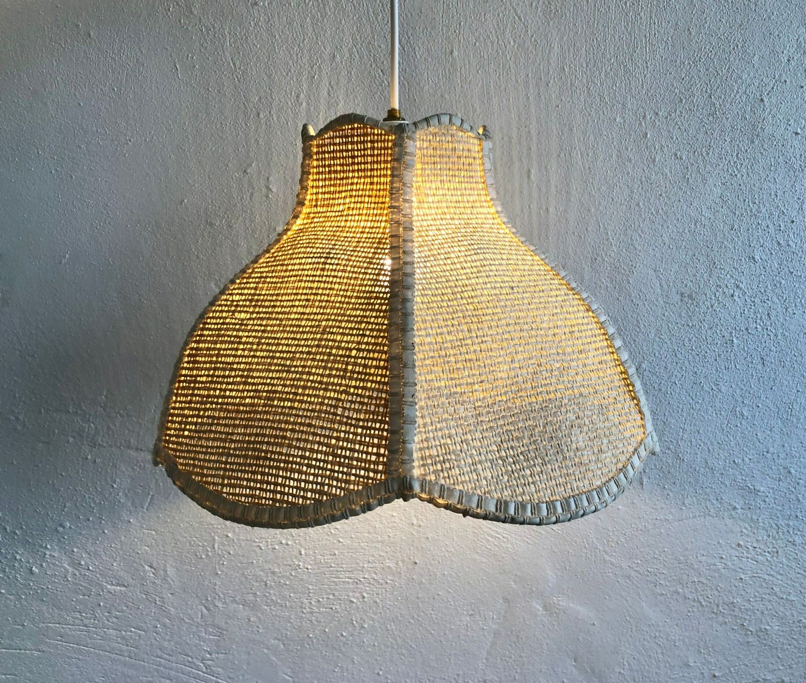 Scandinavian Mid Century Ceiling Lamp Made Of Woven Rattan In An Classic Shape And Modernist Style photo Lighting