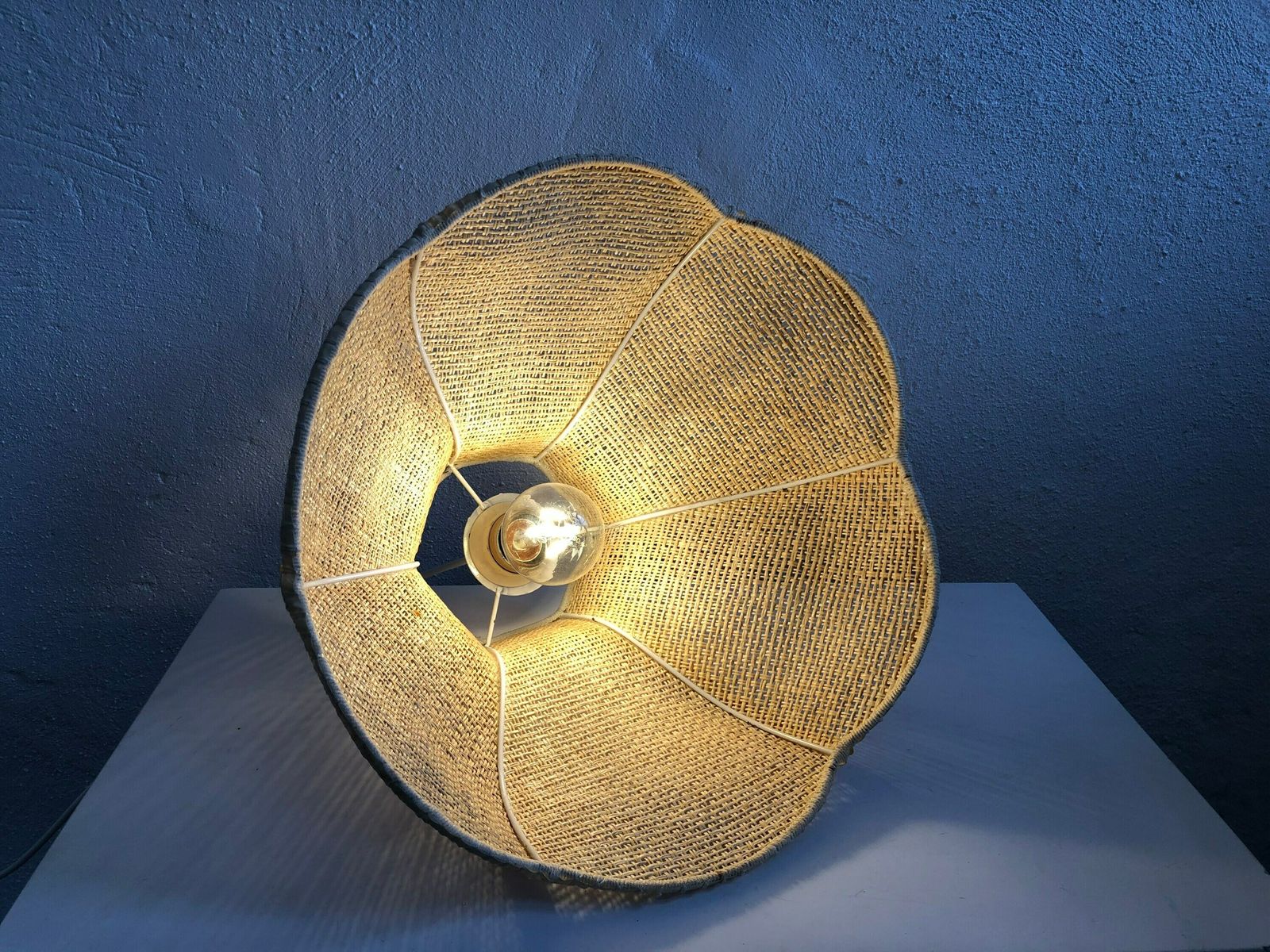 Scandinavian Mid Century Ceiling Lamp Made Of Woven Rattan In An Classic Shape And Modernist Style photo buy