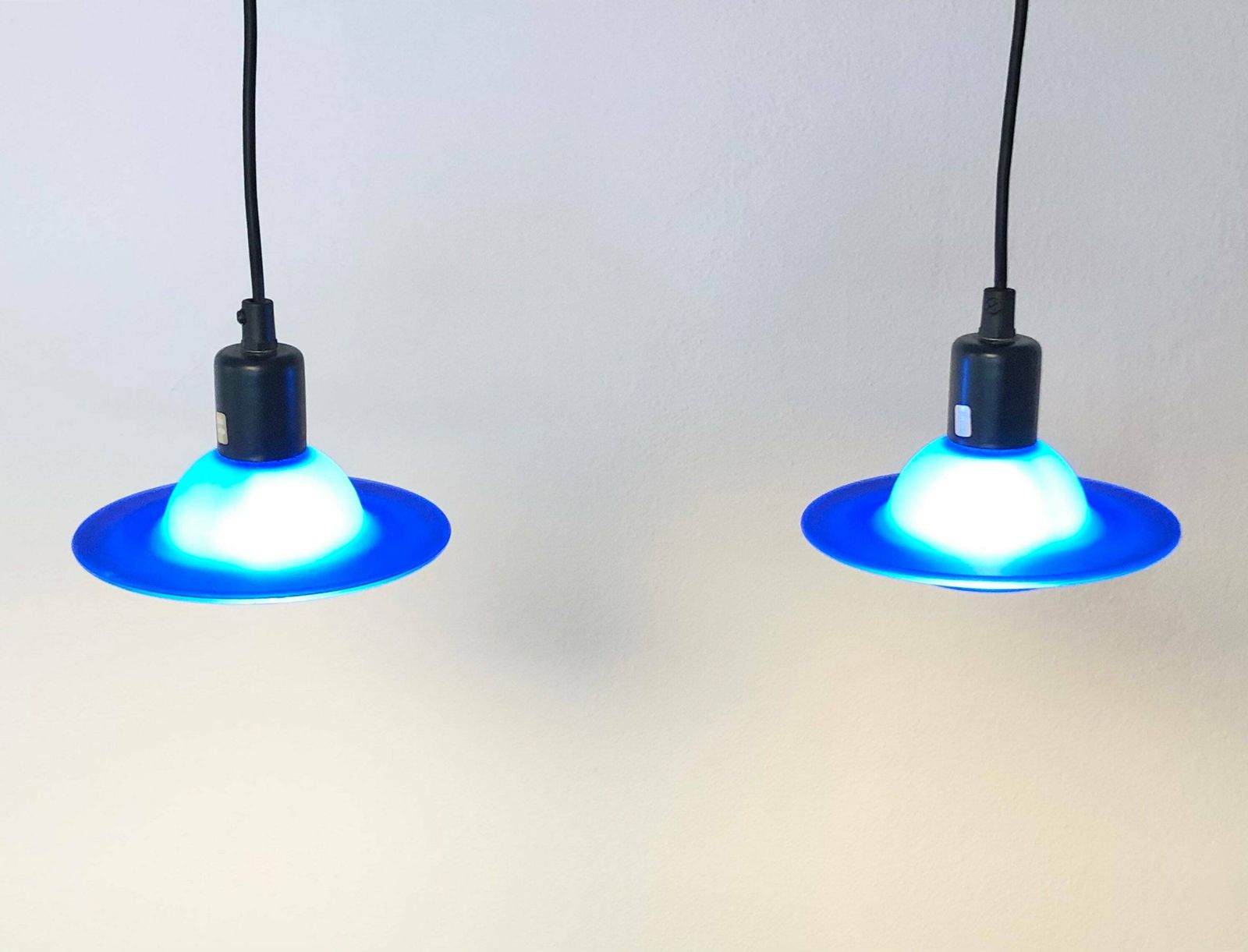 Pair Of Postmodern Space Age Vintage Ceiling Lamps In Blue Glass   Design From Design Light, Denmark photo Lighting