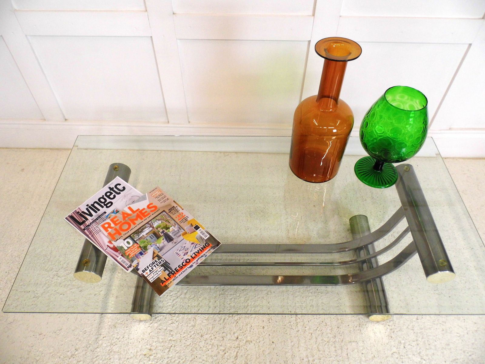 Designer Stylish American Ellipse Shaped Tubular Metal And Glass Table By Dia photo furniture