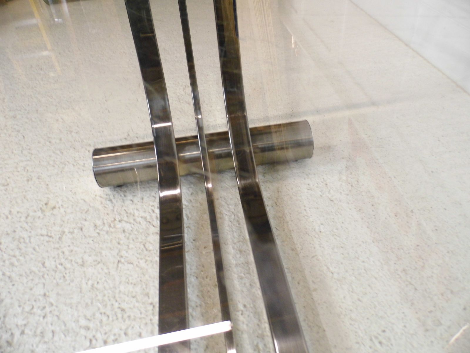 Designer Stylish American Ellipse Shaped Tubular Metal And Glass Table By Dia photo for sale