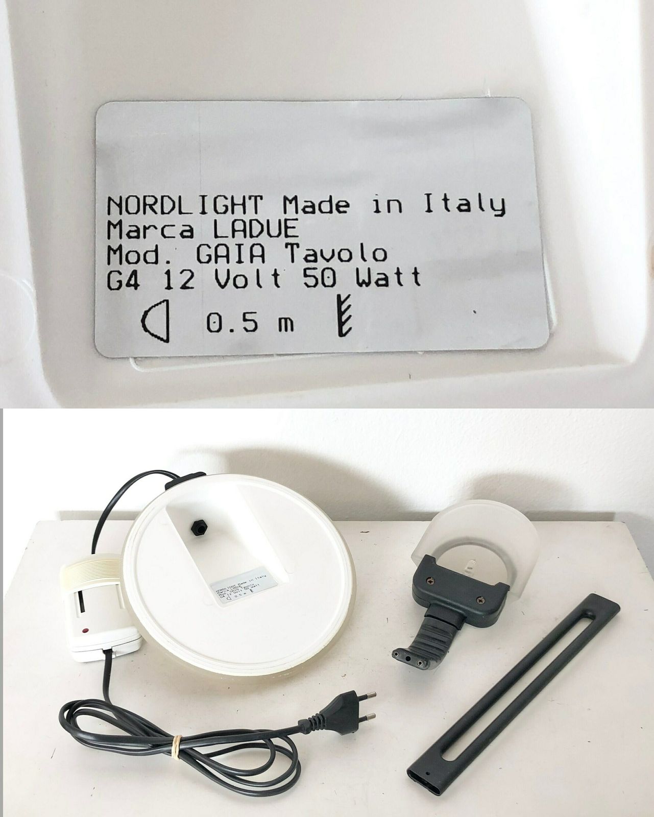 photo furniture Italian 1980s Postmodern “Gaia Tavolo” Desk Lamp In White Glass And Black Plastic   Design By Marca Ladue For Nordlight, Italy