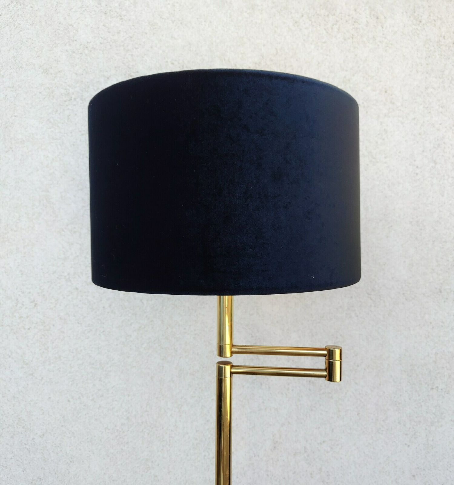 Mid Century Modern Brass Swing Arm Floor Lamp With Black Velvet Shade // Made Ij West Germany In 1960s photo vinterior