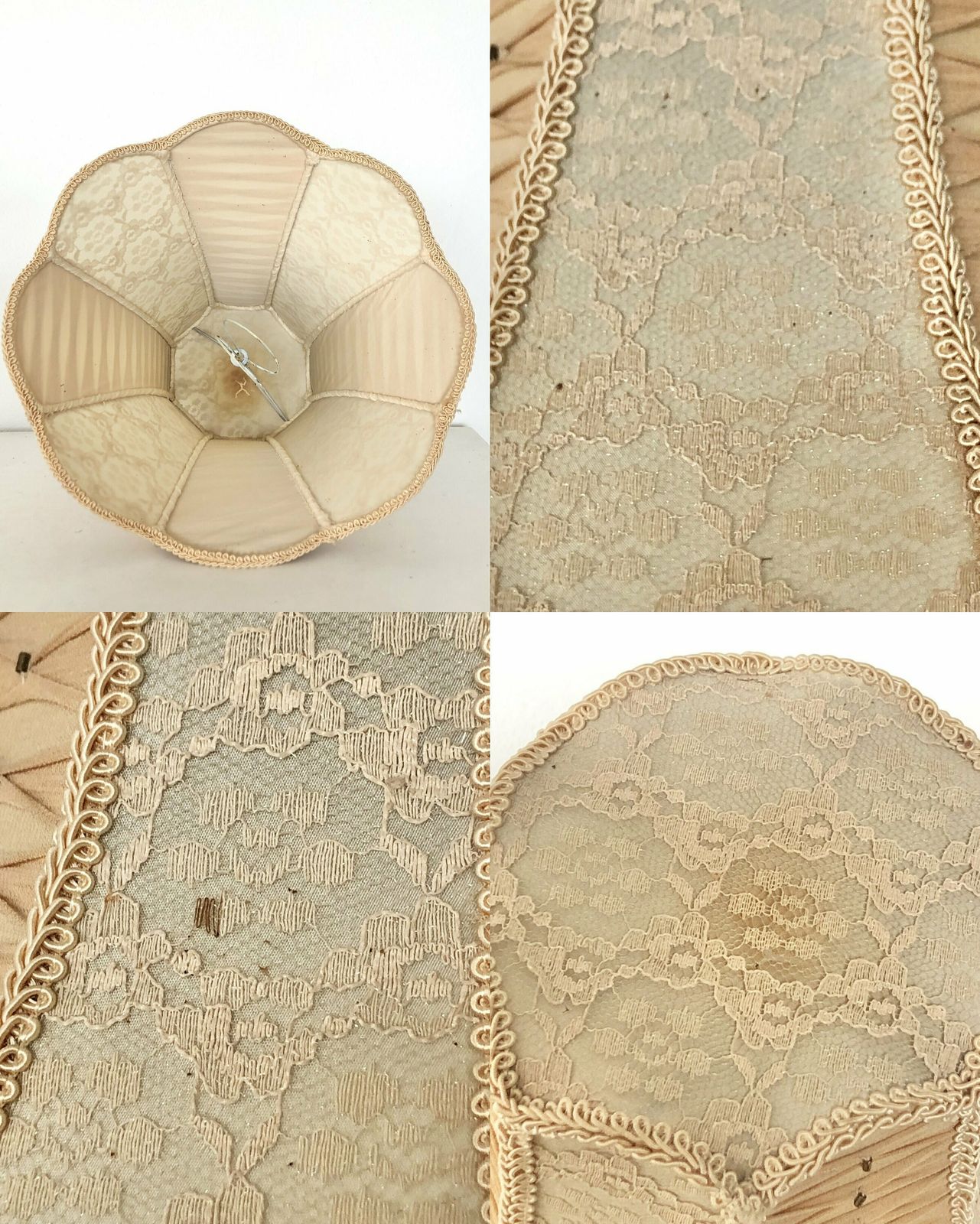 photo for sale Danish Art Deco Silverplate Table Lamp In Organic Shape With Decoration And Beautiful Lace And Fabric Shade   Design By Hags, Denmark