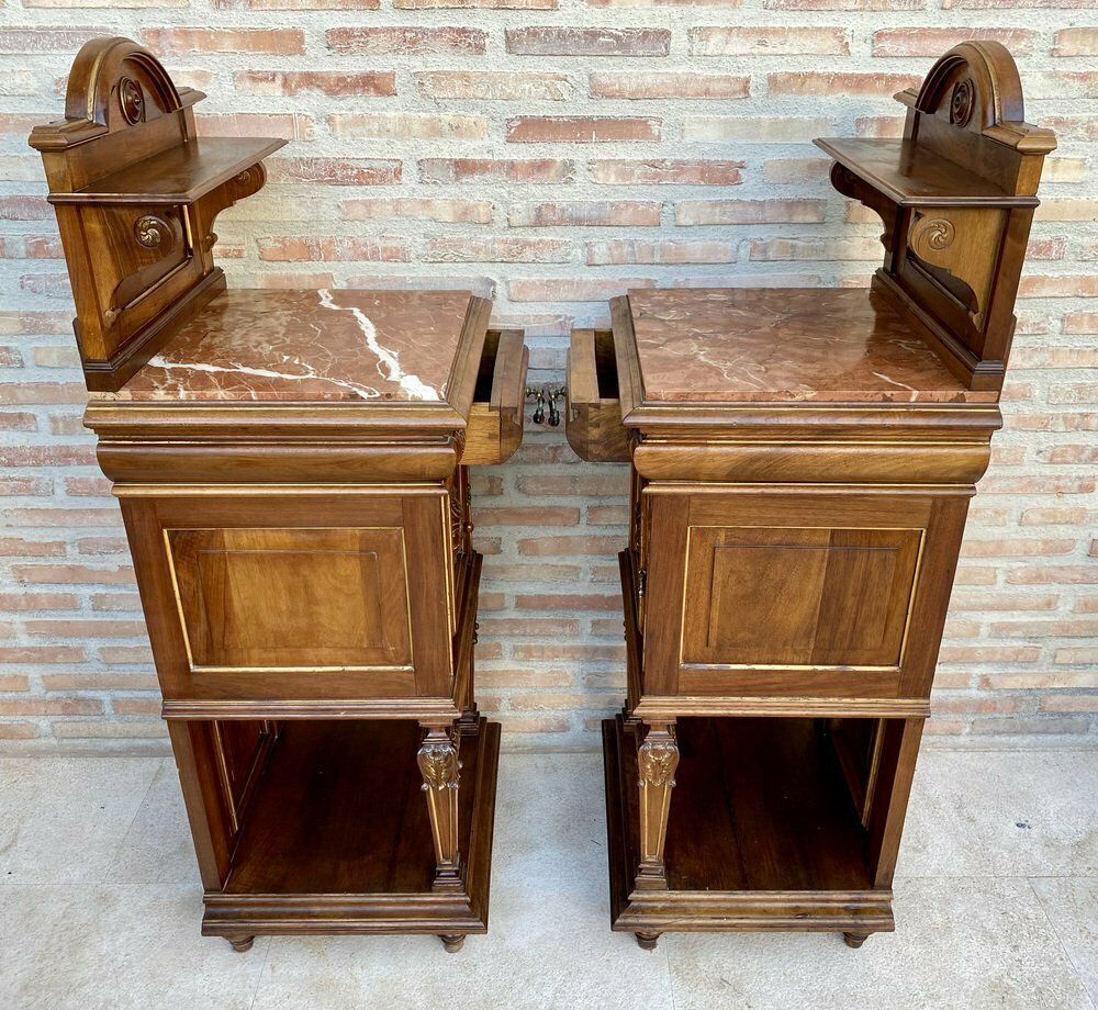 19th Century French Marble Top Bedside Tables, 1890s, Set Of 2 photo vinterior
