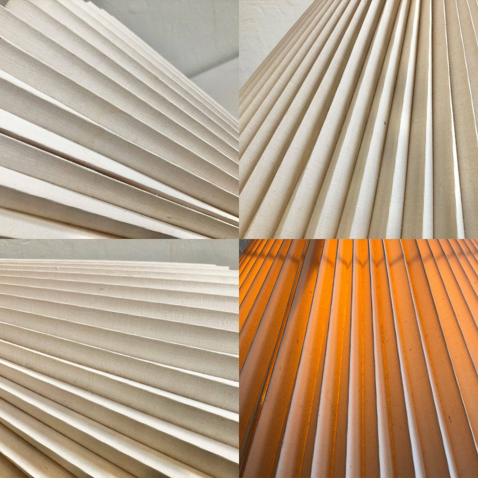 photo for sale Danish Mid Century Vintage Ceiling Lamp With Large Beige Pleated Shade And Wood Details