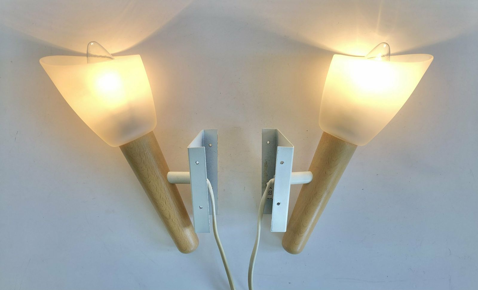 photo furniture Pair Of Vintage Danish Wood And Glass “Fakkel” Wall Lamps   Design From Design Light Denmark