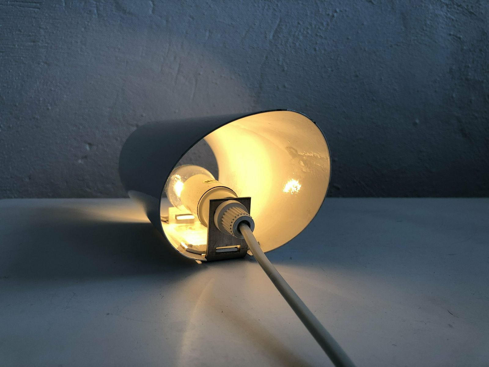 Danish Minimalist Vintage Wall Lamp In White Tubular Shape With Spiked Edges   Design By Bue Light, Denmark photo buy
