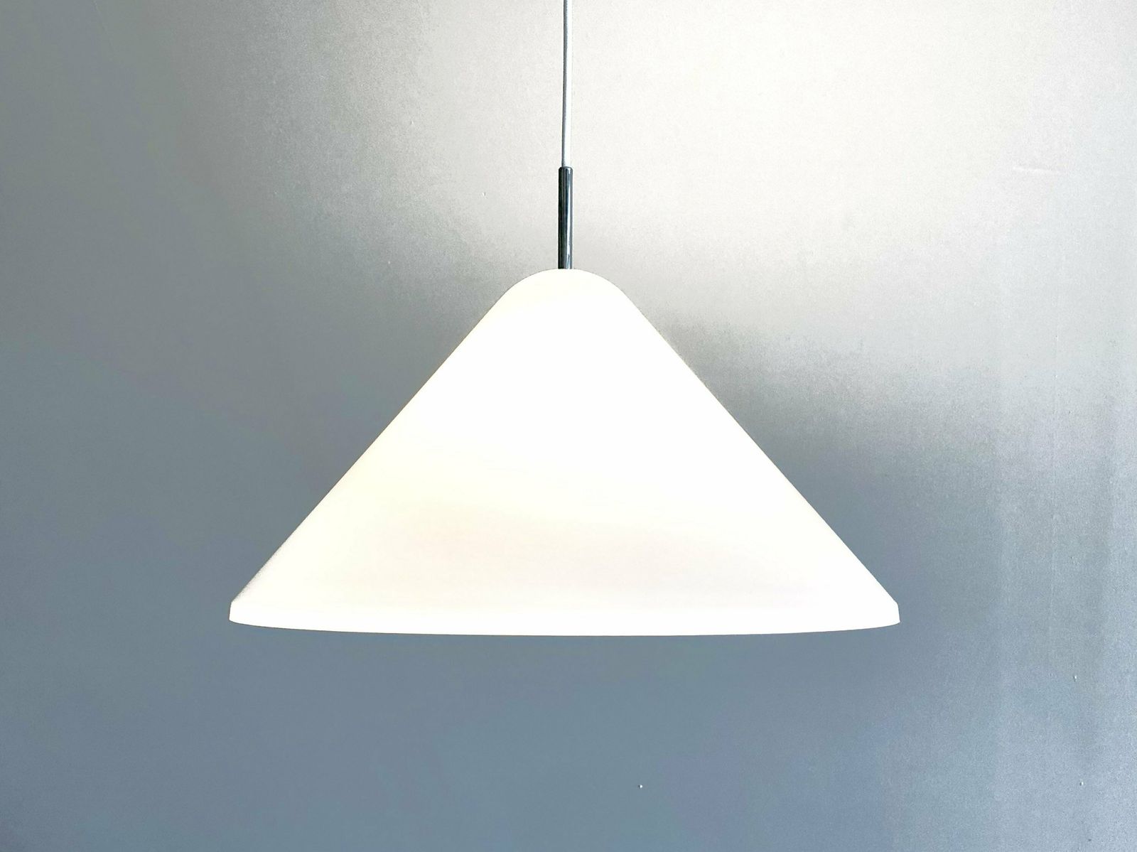 Danish Minimalist “Apollo” Mid Century Nordisk Solar Design Ceiling Lamp In White Plastic With Chrome Top photo vinterior