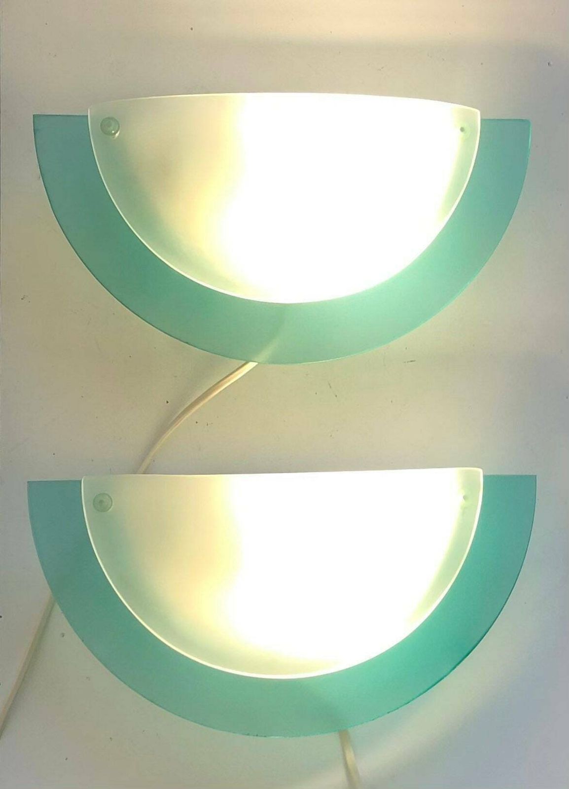 Pair Of Vintage Minimalist Wall Lamps In Frosted Transparent And Pastel Turquoise Glass   Design By Massive photo furniture