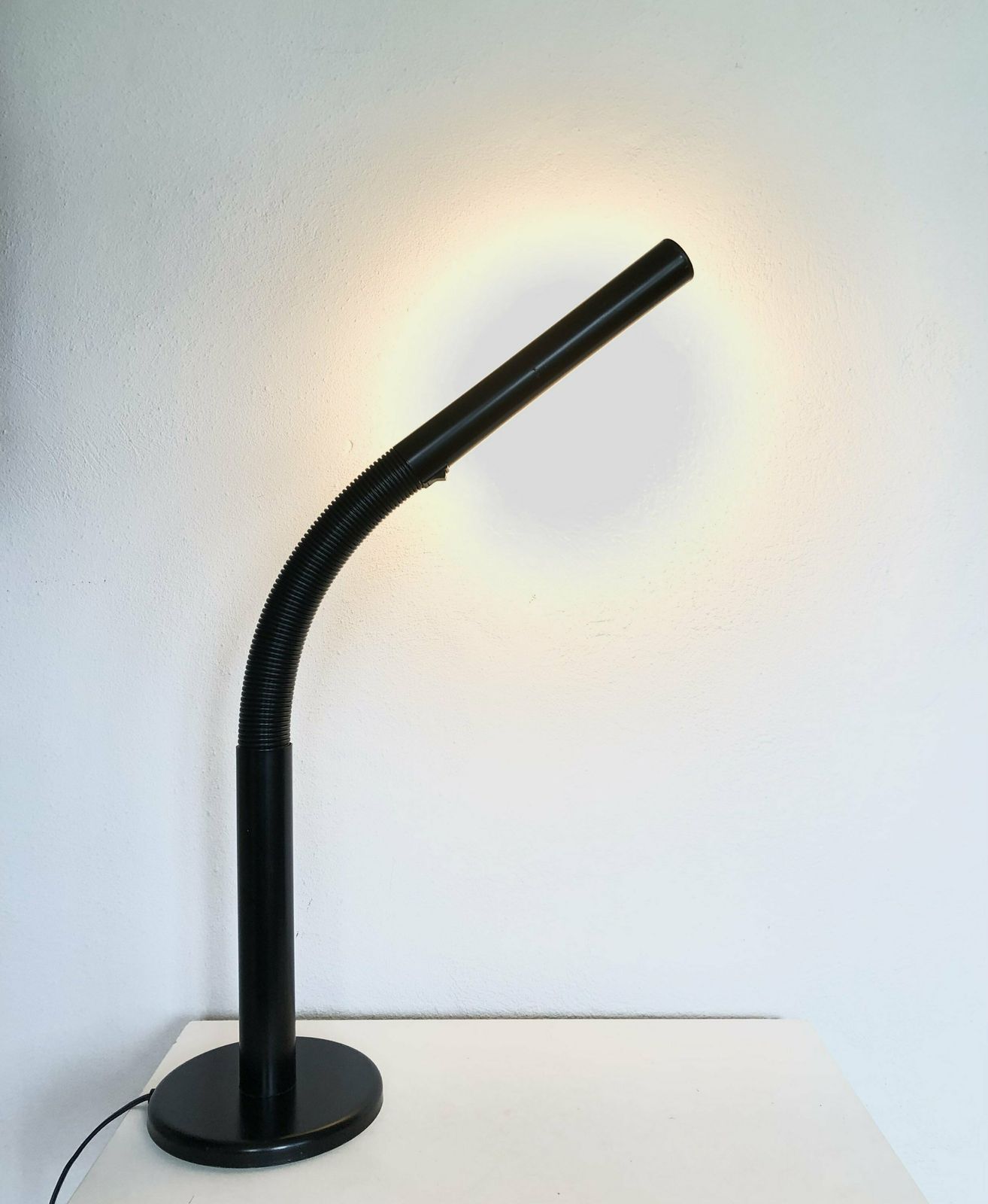 Minimalist Postmodern Tube Table Lamp In Black Painted Metal And Tubular Shapes With Flexible Arm photo furniture