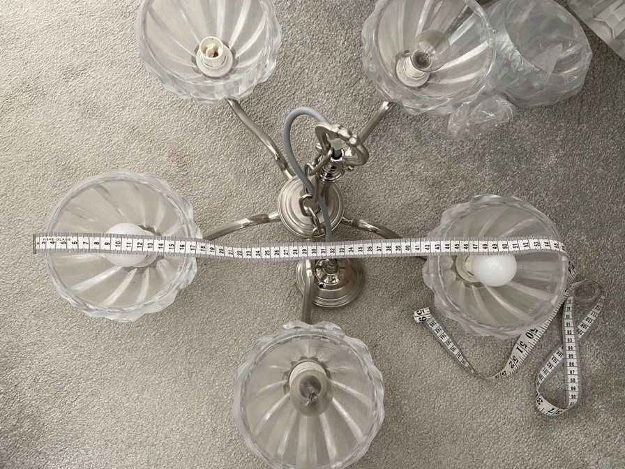 1930's Pair Of Pendant Art Deco Light Fittings, 1 X 3 Arm And 1 X 5 Arm photo Lighting