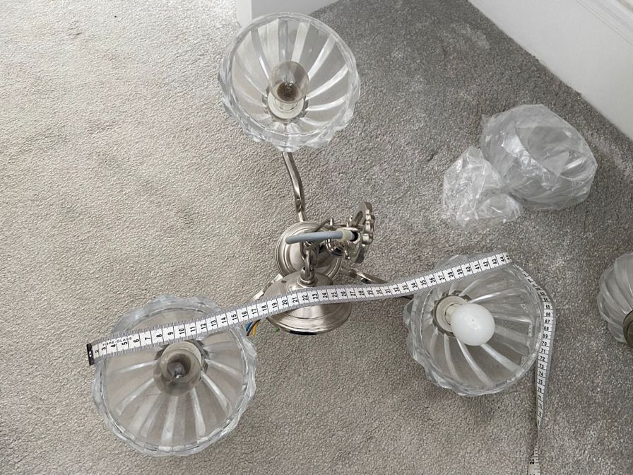 1930's Pair Of Pendant Art Deco Light Fittings, 1 X 3 Arm And 1 X 5 Arm photo 450.0