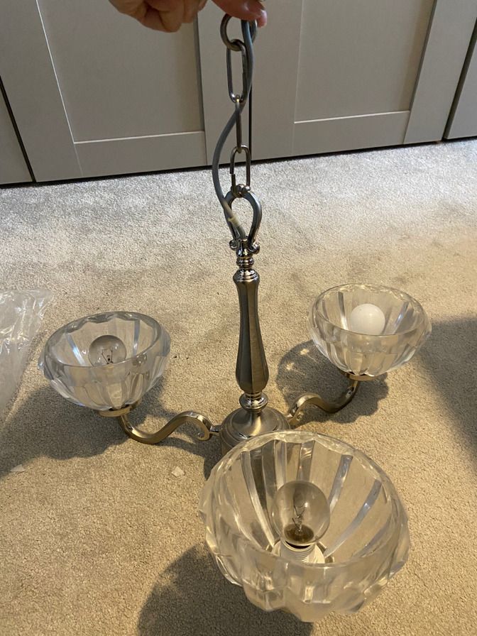 photo furniture 1930's Pair Of Pendant Art Deco Light Fittings, 1 X 3 Arm And 1 X 5 Arm