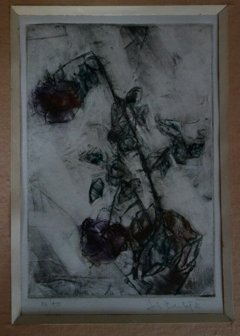 Vintage Surreal Etching, Signed