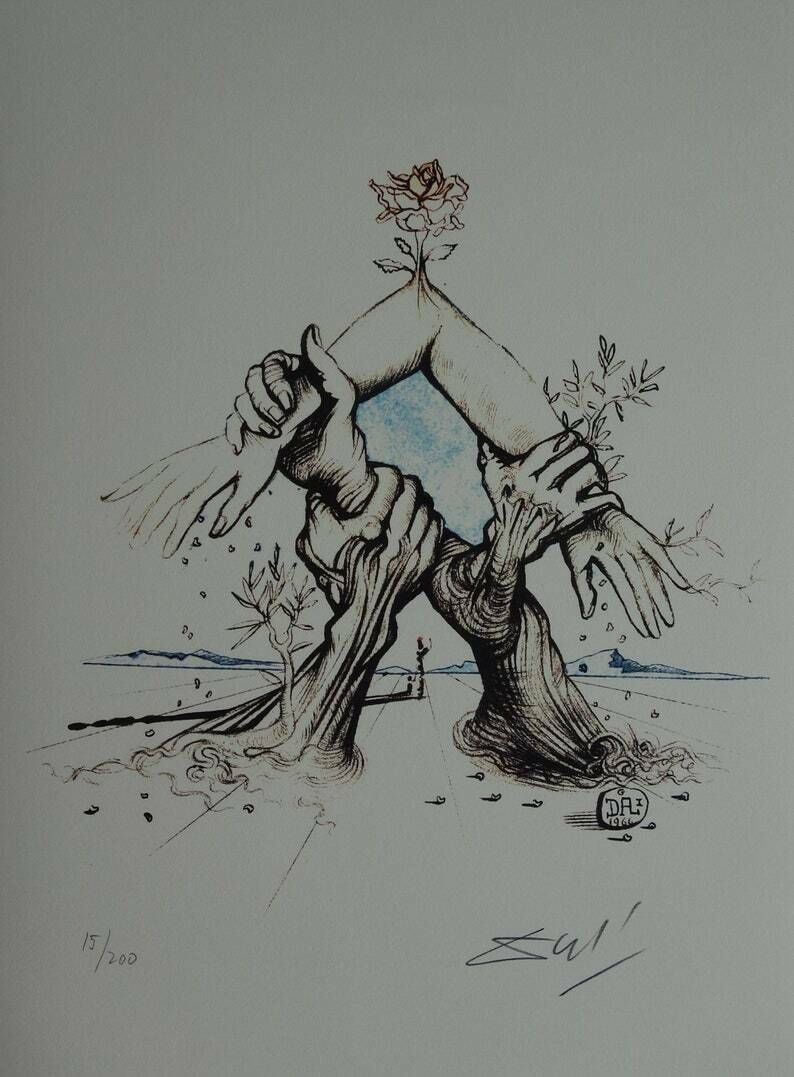 Fine Surrealist Limited Edition Print, Hands, Salvador Dali, Signed & Numbered In Pencil
