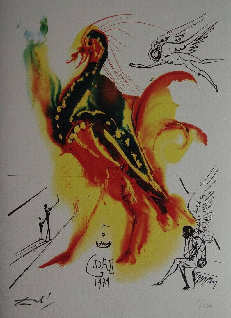 Fine Surrealist Limited Edition Print, Phoenix Bird, Salvador Dali, Signed & Numbered In Pencil