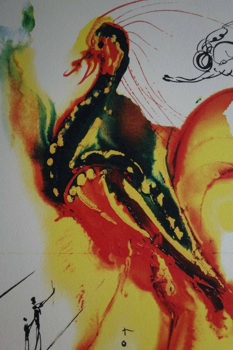 Fine Surrealist Limited Edition Print, Phoenix Bird, Salvador Dali, Signed & Numbered In Pencil photo for sale