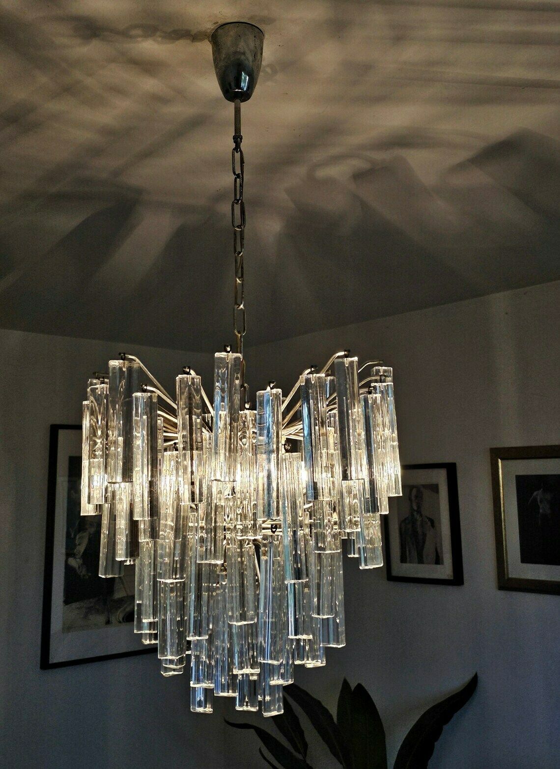 Glamorous Mid Century Modern Triedri Crystal Chandelier By Paolo Venini // Made In Italy In 1950s