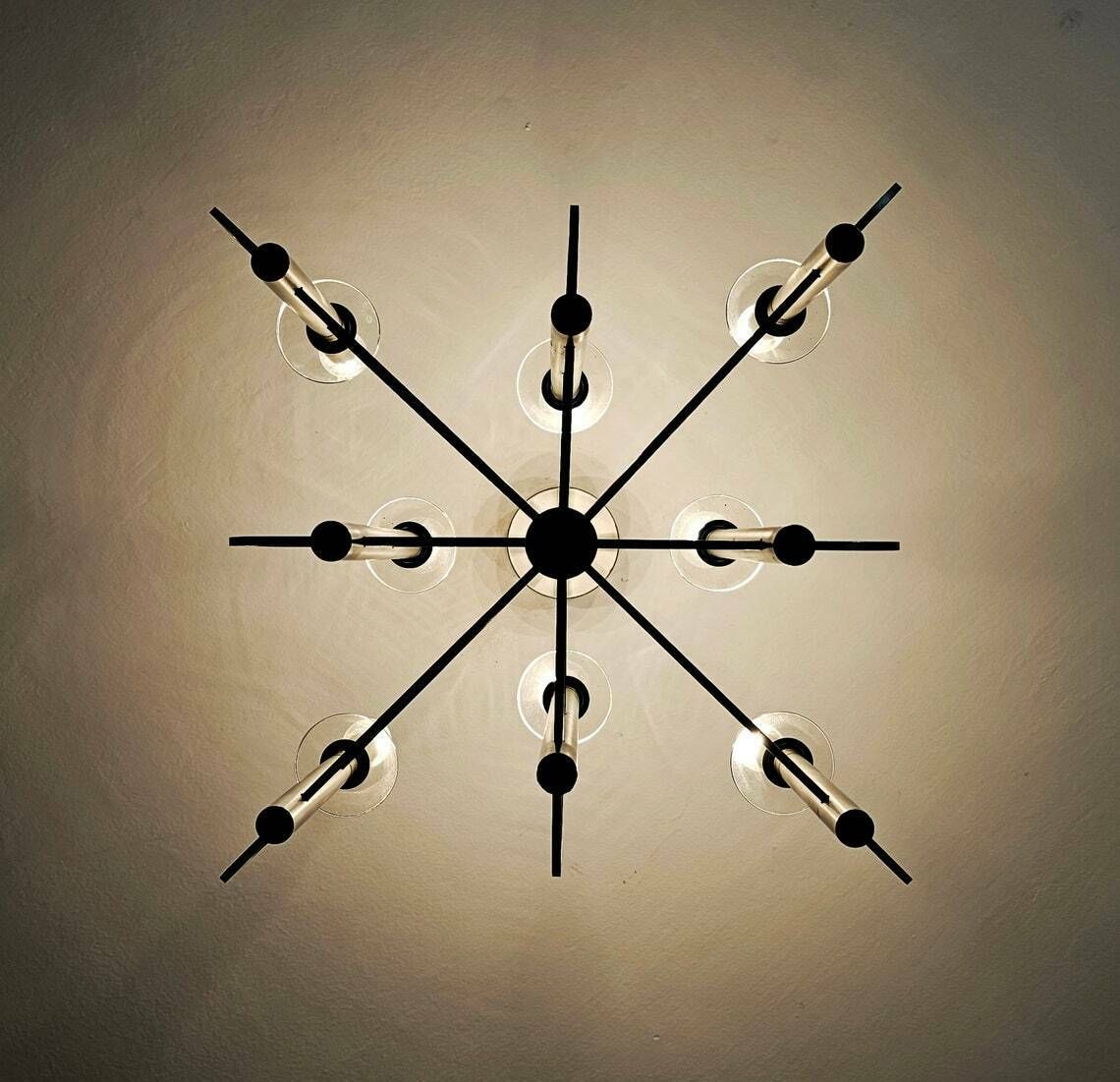 Minimalist Space Age 8 Arm Chandelier By Gaetano Sciolari Shaped As An Atom // Made In Italy In 1960s photo vinterior