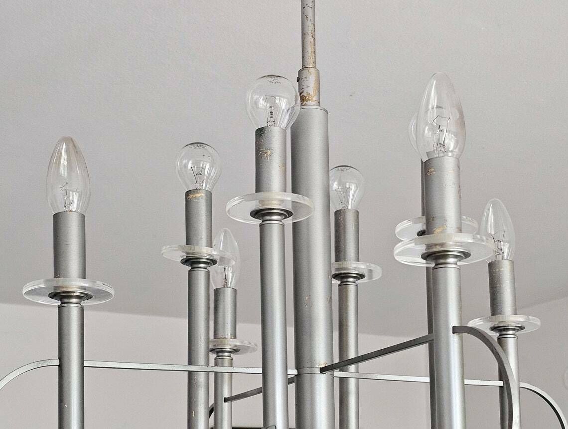 photo furniture Minimalist Space Age 8 Arm Chandelier By Gaetano Sciolari Shaped As An Atom // Made In Italy In 1960s