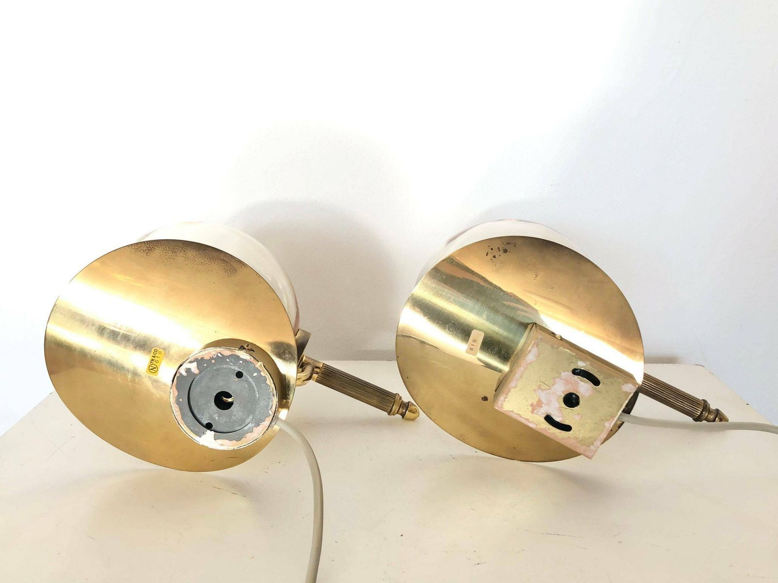 photo furniture Pair Of Golden Elegant Danish Mid Century Art Deco Design Wall Lamps With Globe Glass Shades   Design By Tr&Co, Denmark