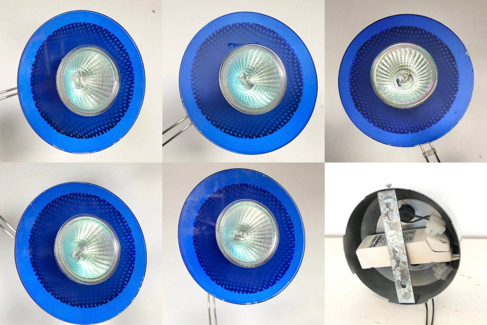 photo for sale Cool Space Age Postmodern Danish Vintage Design Ceiling Lamp In Steel With Blue Glass Shades And Cool Style