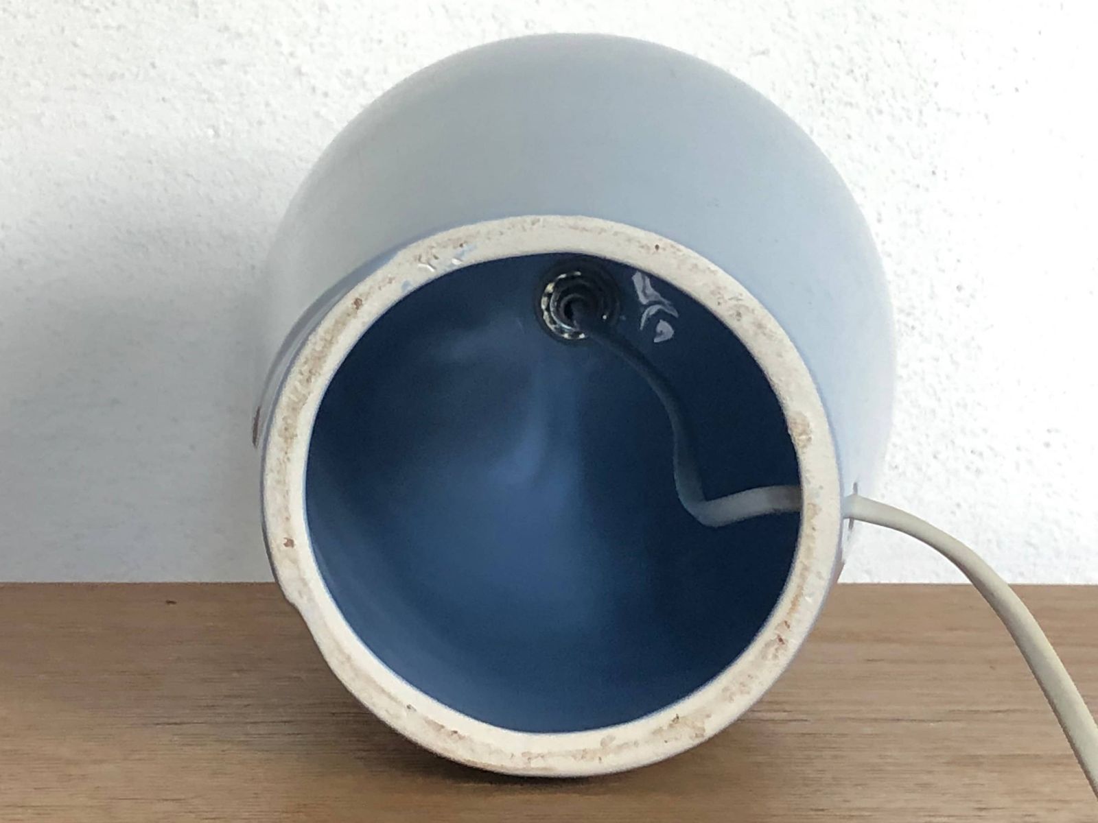 Danish Modernist Porcelain Table Lamp In Pastel Blue With Organic Pattern And Vintage Beige Pleated Fabric Shade   Design By Scan Lamps photo vintage