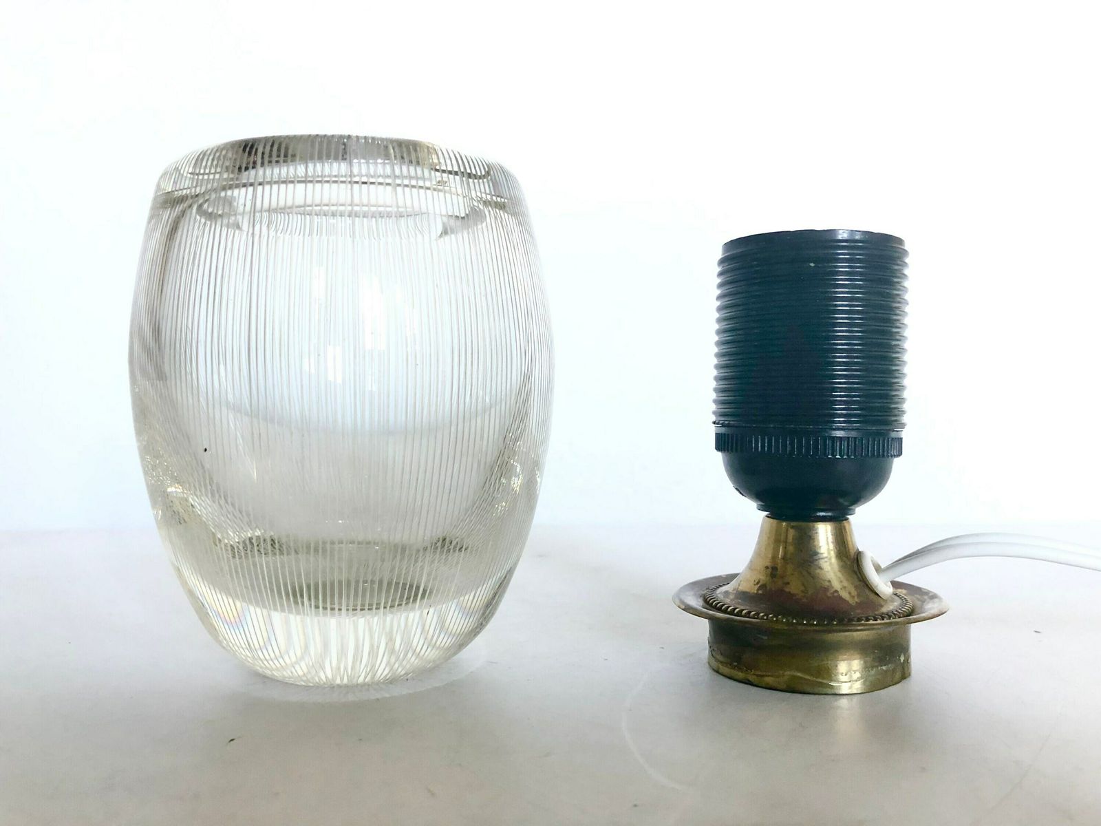 Exclusive Vintage Crystal Art Glass Table Lamp With Vertical Grooves And Brass Details photo vintage